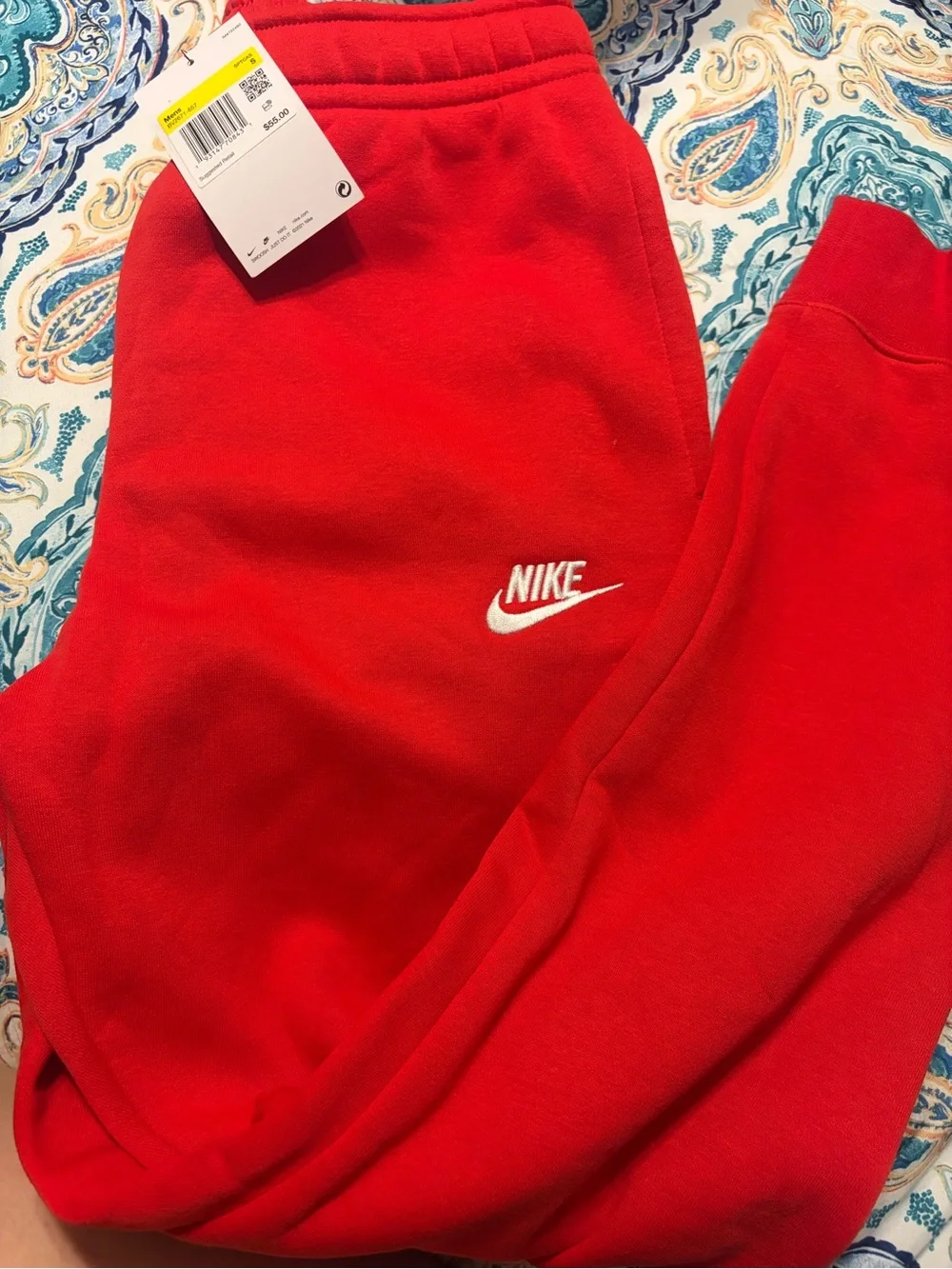 Nike Red Fleece Joggers with White Swoosh Logo